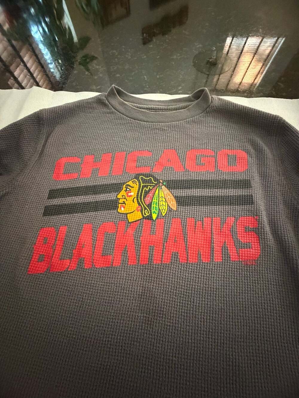 Chicago Blackhawks NHL Thermal Long Sleeve Waffle Knit Shirt Grey